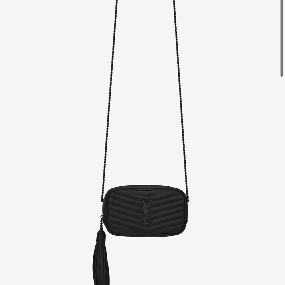 YSL black camera bag LOU MINI BAG IN QUILTED GRAIN DE POUDRE EMBOSSED LEATHER